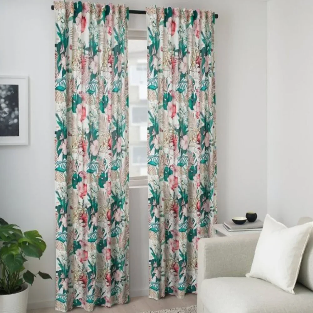 New! IKEA Tropical Floral GÅRDSKRÄPPA Curtains | Set of 2